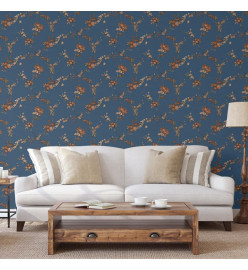 DUTCH WALLCOVERINGS Papier peint Flower Bleu foncé et bronze