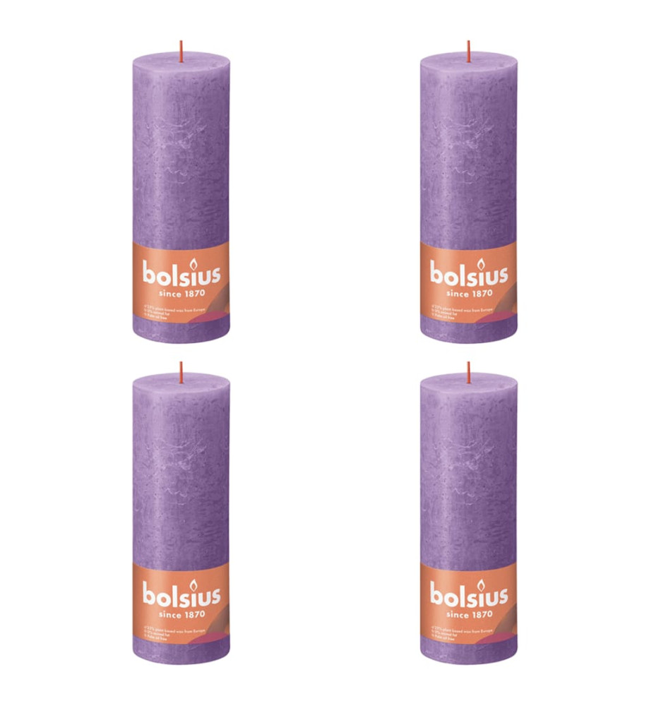 Bolsius Bougies pilier rustiques Shine 4 pcs 190x68 mm Violet vibrant