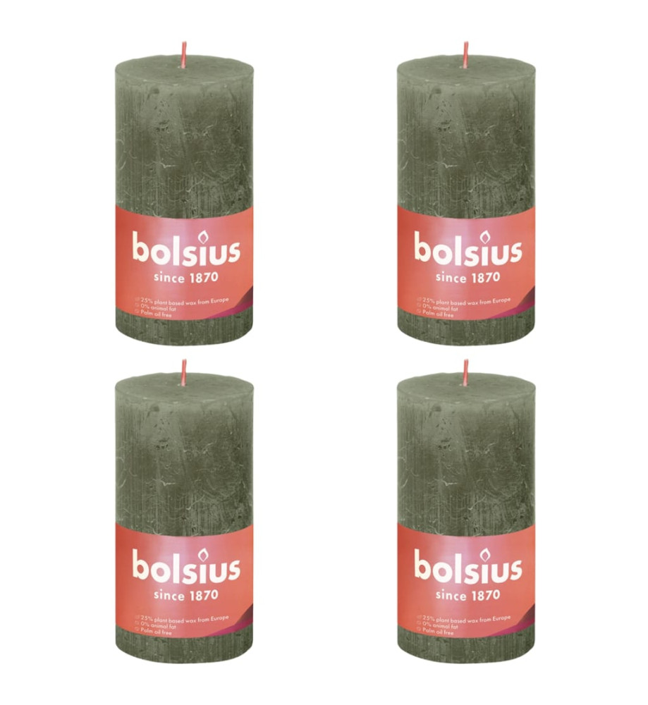 Bolsius Bougies pilier rustiques Shine 4 pcs 130x68 mm Vert olive