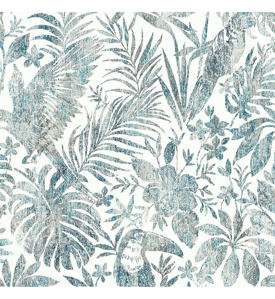 DUTCH WALLCOVERINGS Papier peint Feuilles et toucan Bleu