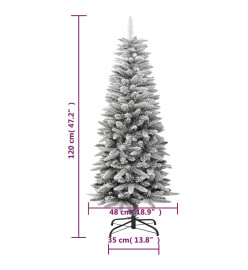 Sapin de Noël artificiel mince avec neige floquée 120 cm PVC/PE