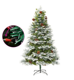 Sapin de Noël pré-éclairé et pommes de pin vert 225cm PVC et PE