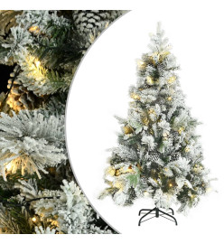 Sapin de Noël pré-éclairé avec neige floquée/cônes 120cm PVC/PE