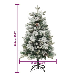 Sapin de Noël pré-éclairé avec neige floquée/cônes 120cm PVC/PE