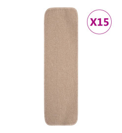 Tapis escalier antidérapants 15 pcs 75x20cm Beige Rectangulaire