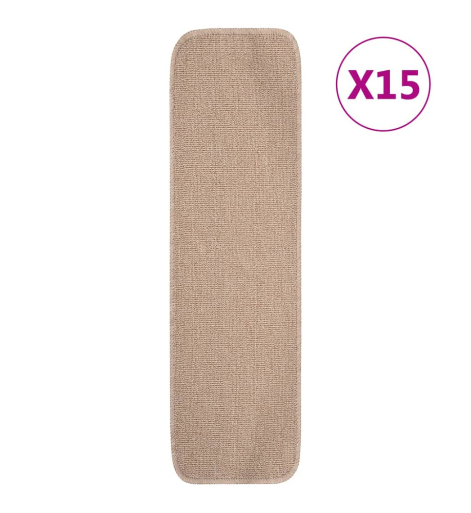 Tapis escalier antidérapants 15 pcs 75x20cm Beige Rectangulaire