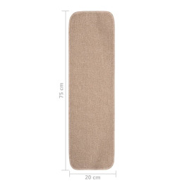 Tapis escalier antidérapants 15 pcs 75x20cm Beige Rectangulaire