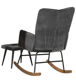 Chaise à bascule et repose-pieds Marron Noir véritable et toile