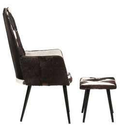 Chaise à oreilles avec repose-pied Noir Cuir véritable