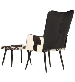 Chaise à oreilles avec repose-pied Noir Cuir véritable