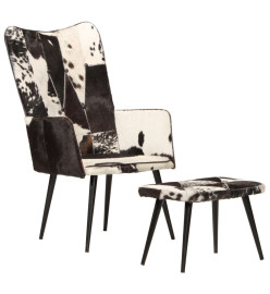 Chaise à oreilles avec repose-pied Noir Cuir véritable