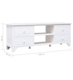 Meuble TV Blanc 108x30x40 cm Bois de Paulownia solide