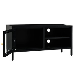 Meuble TV Noir 90x30x44 cm Acier et verre