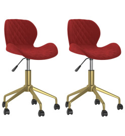 Chaises pivotantes salle à manger 2 pcs Rouge bordeaux Velours