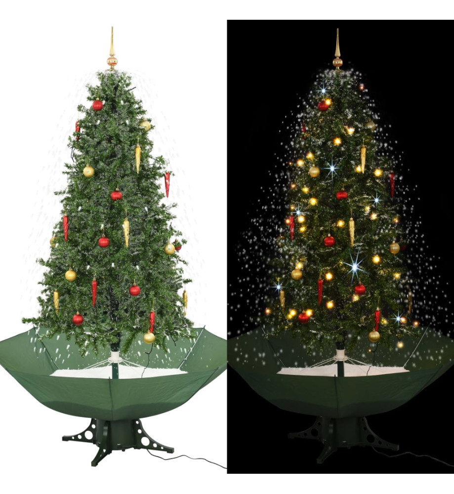 Arbre de Noël neigeux avec base de parapluie Vert 190 cm