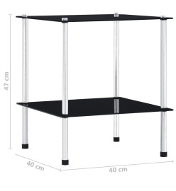 Étagère à 2 niveaux Noir 40x40x47 cm Verre trempé