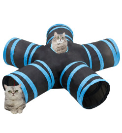 Tunnel pour chats à 5 voies Noir et bleu 25 cm Polyester