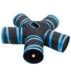 Tunnel pour chats à 5 voies Noir et bleu 25 cm Polyester