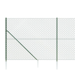 Clôture à mailles losangées avec piquet d'ancrage vert 1,4x10 m