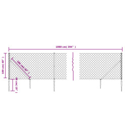 Clôture à mailles losangées avec piquet d'ancrage vert 1x10 m