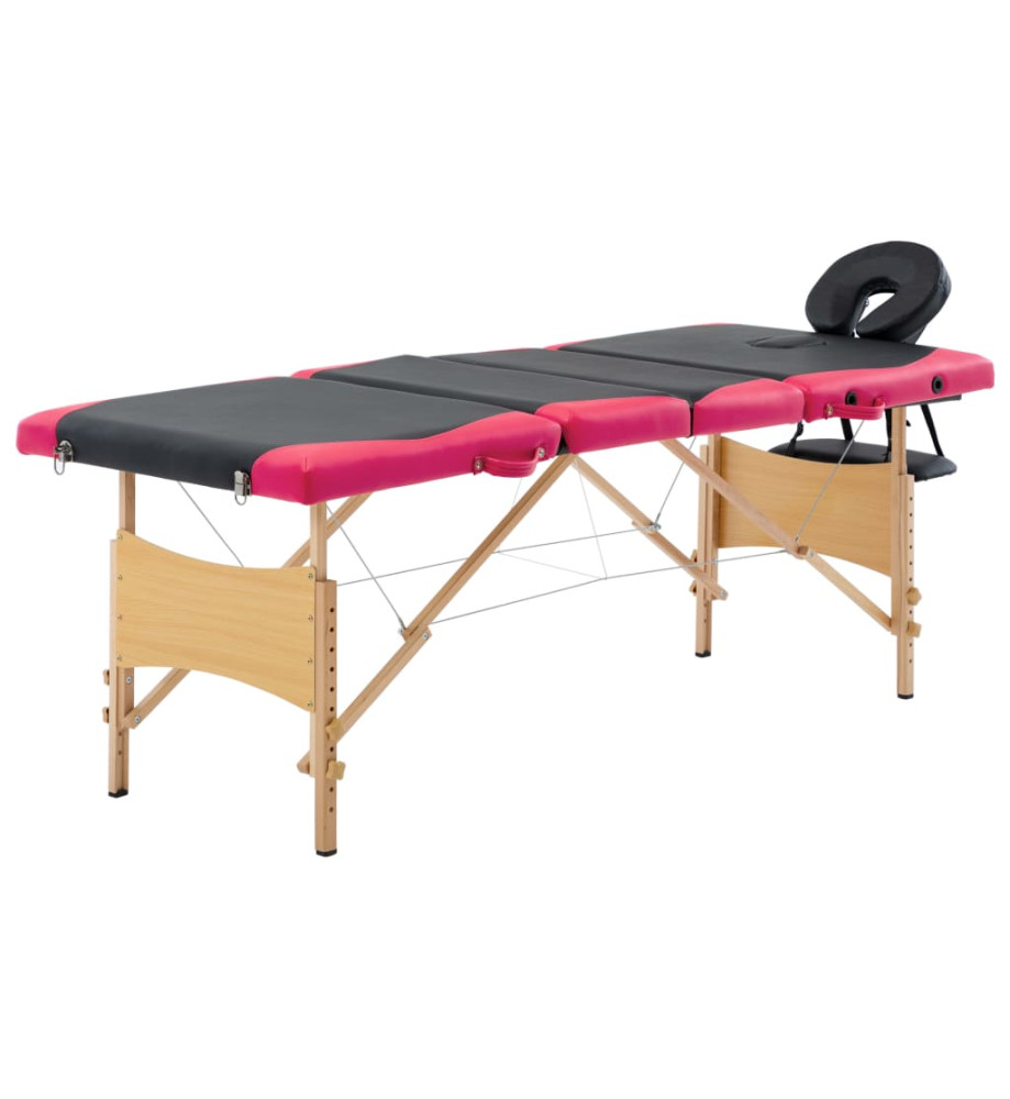 Table de massage pliable 4 zones Bois Noir et rose