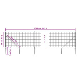 Clôture en treillis métallique et ancrage anthracite 0,8x25 m