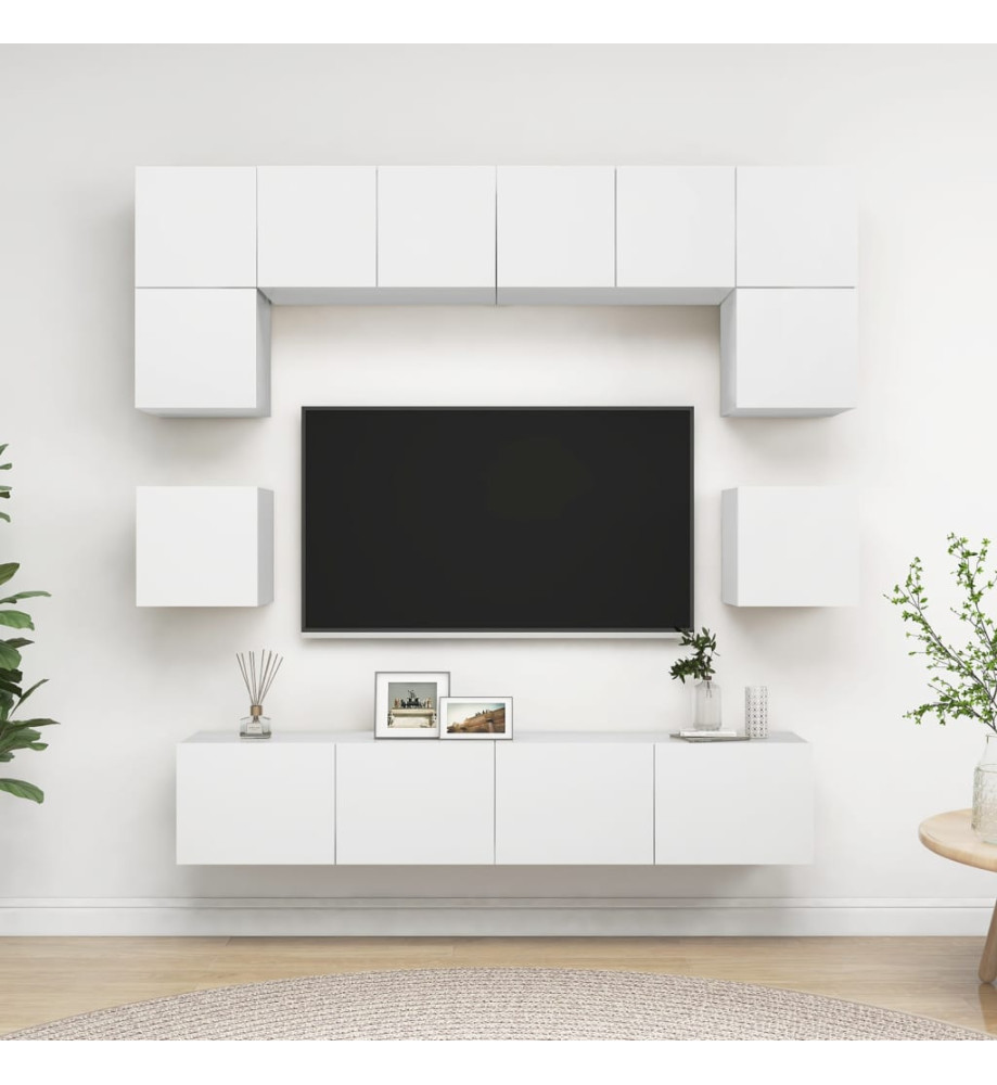 Ensemble de meuble TV 8 pcs Blanc Aggloméré