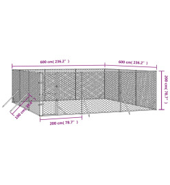 Chenil d'extérieur pour chiens argenté 6x6x2 m acier galvanisé