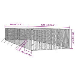 Chenil d'extérieur pour chiens argenté 4x12x2 m acier galvanisé