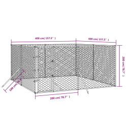 Chenil d'extérieur pour chiens argenté 4x4x2 m acier galvanisé