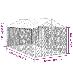 Chenil d'extérieur pour chiens avec toit argenté 3x6x2,5 m