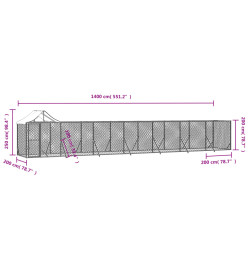 Chenil d'extérieur pour chiens avec toit argenté 14x2x2,5 m