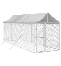 Chenil d'extérieur pour chiens avec toit argenté 2x6x2,5 m