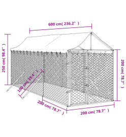 Chenil d'extérieur pour chiens avec toit argenté 2x6x2,5 m