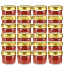 24 pcs Pots à confiture avec couvercles dorés Verre 110 ml