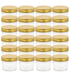 24 pcs Pots à confiture avec couvercles dorés Verre 110 ml