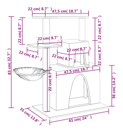 Arbre à chat avec griffoirs en sisal Gris foncé 83 cm