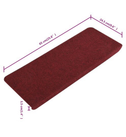 Tapis d'escalier autocollants 15 pcs 65x24,5x3,5 cm Rouge