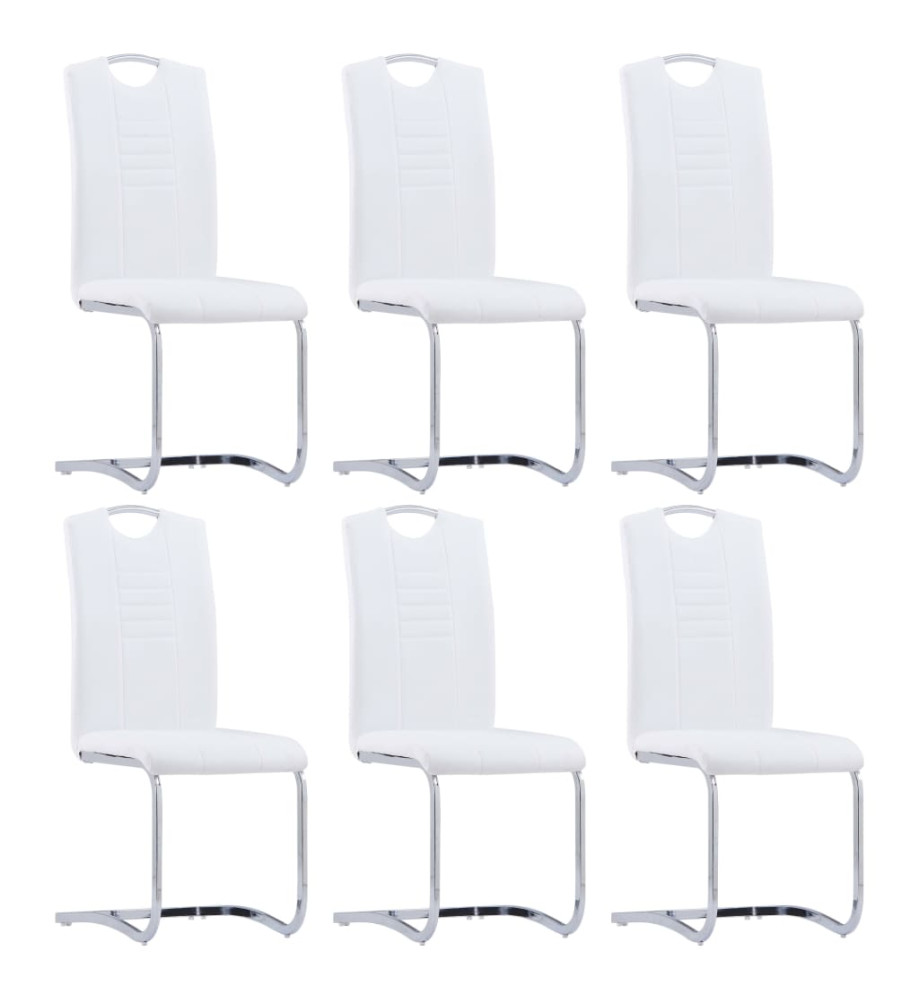 Chaises à manger cantilever lot de 6 blanc similicuir