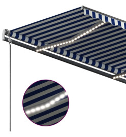 Auvent manuel rétractable avec LED 350x250 cm Bleu et blanc