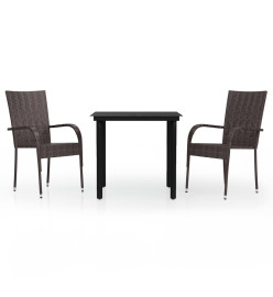 Ensemble de salle à manger d'extérieur 3 pcs Marron et noir