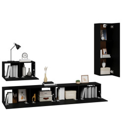 Ensemble de meubles TV 4 pcs Noir Bois d'ingénierie