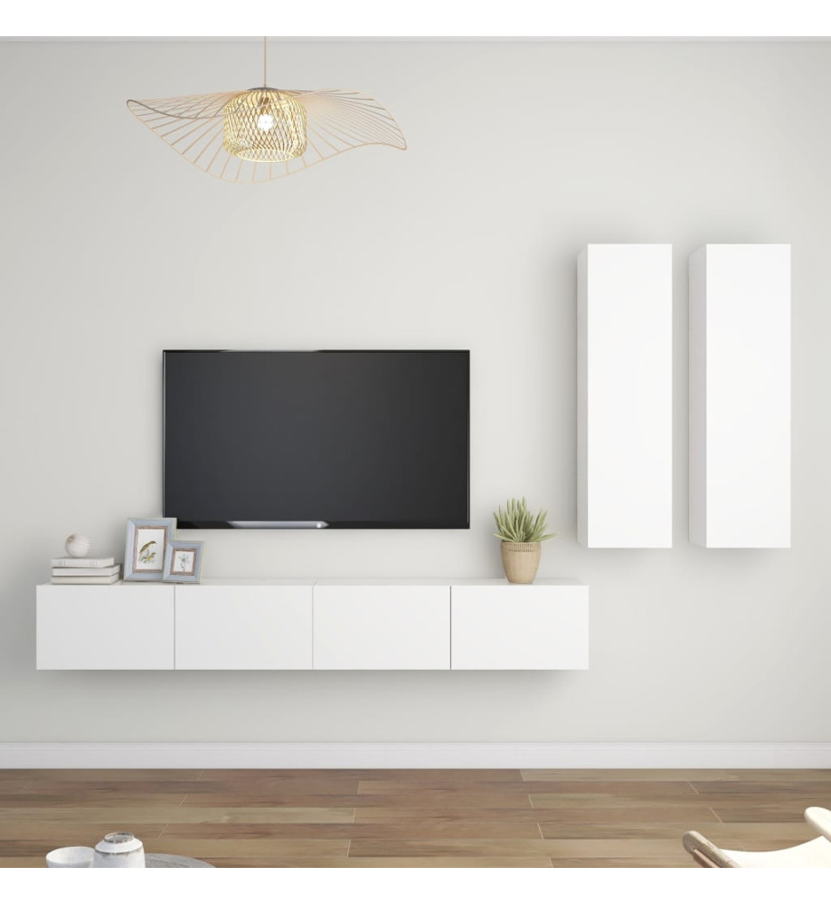 Ensemble de meubles TV 4 pcs Blanc Aggloméré