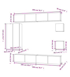 Ensemble de meubles TV 8 pcs Blanc Bois d'ingénierie