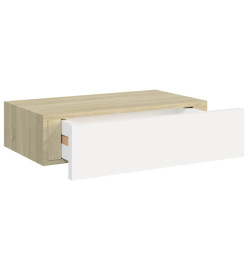 Étagère à tiroir murale Chêne et blanc 40x23,5x10 cm MDF