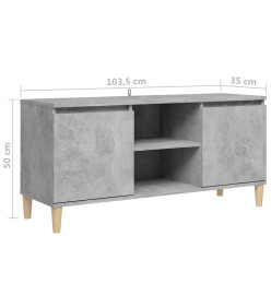 Meuble TV avec pieds en bois massif Gris béton 103,5x35x50 cm