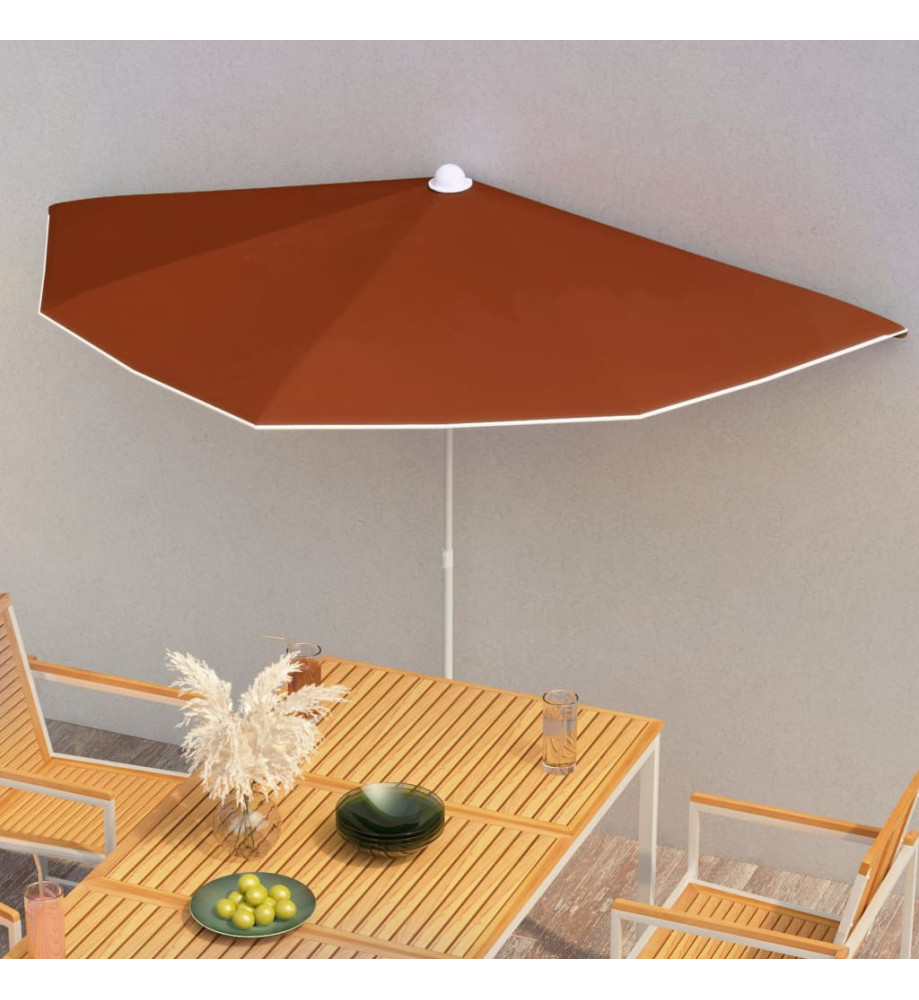 Demi-parasol de jardin avec mât 180x90 cm Terre cuite