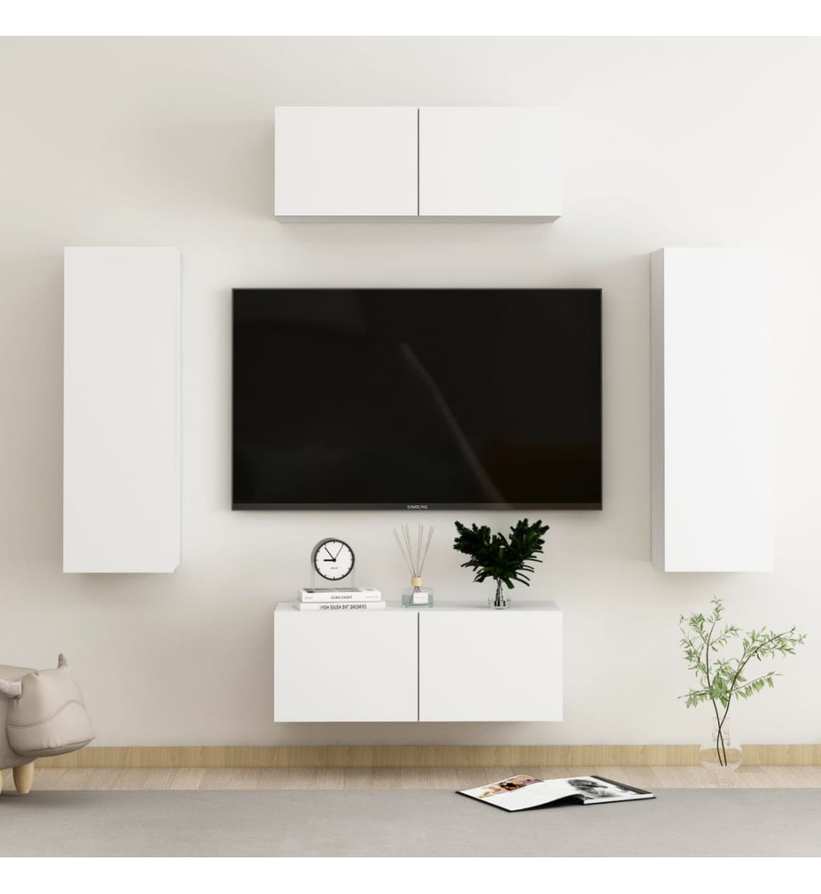 Ensemble de meubles TV 4 pcs Blanc Aggloméré