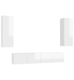 Ensemble de meubles TV 4 pcs Blanc brillant Aggloméré