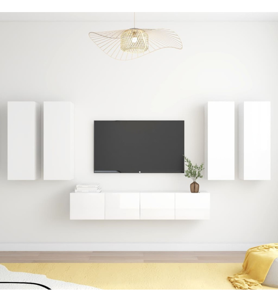 Ensemble de meuble TV 6 pcs Blanc brillant Aggloméré